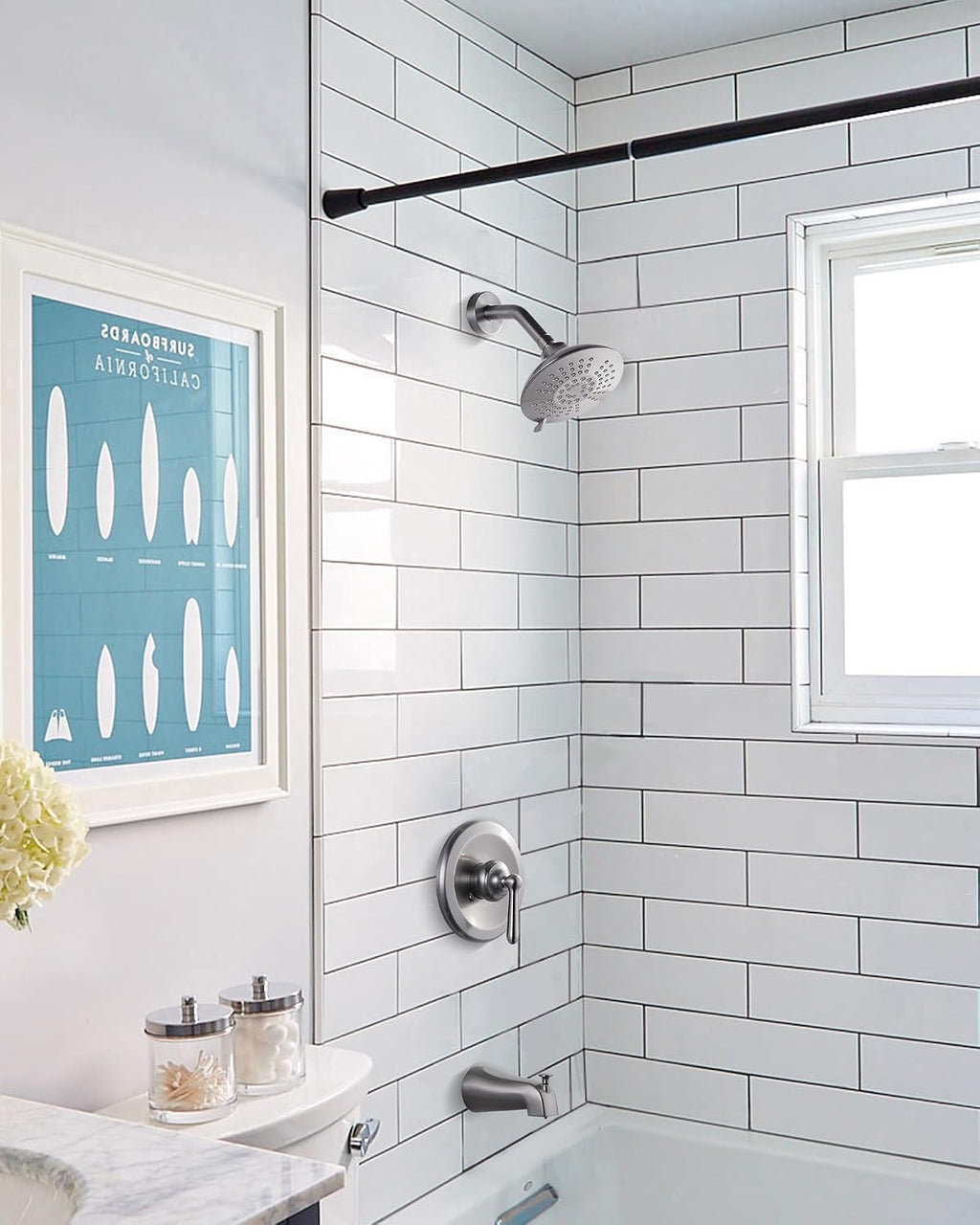 Bathtub Shower Faucet Set with Valve, 6-Inch Showerhead and Tub Spout