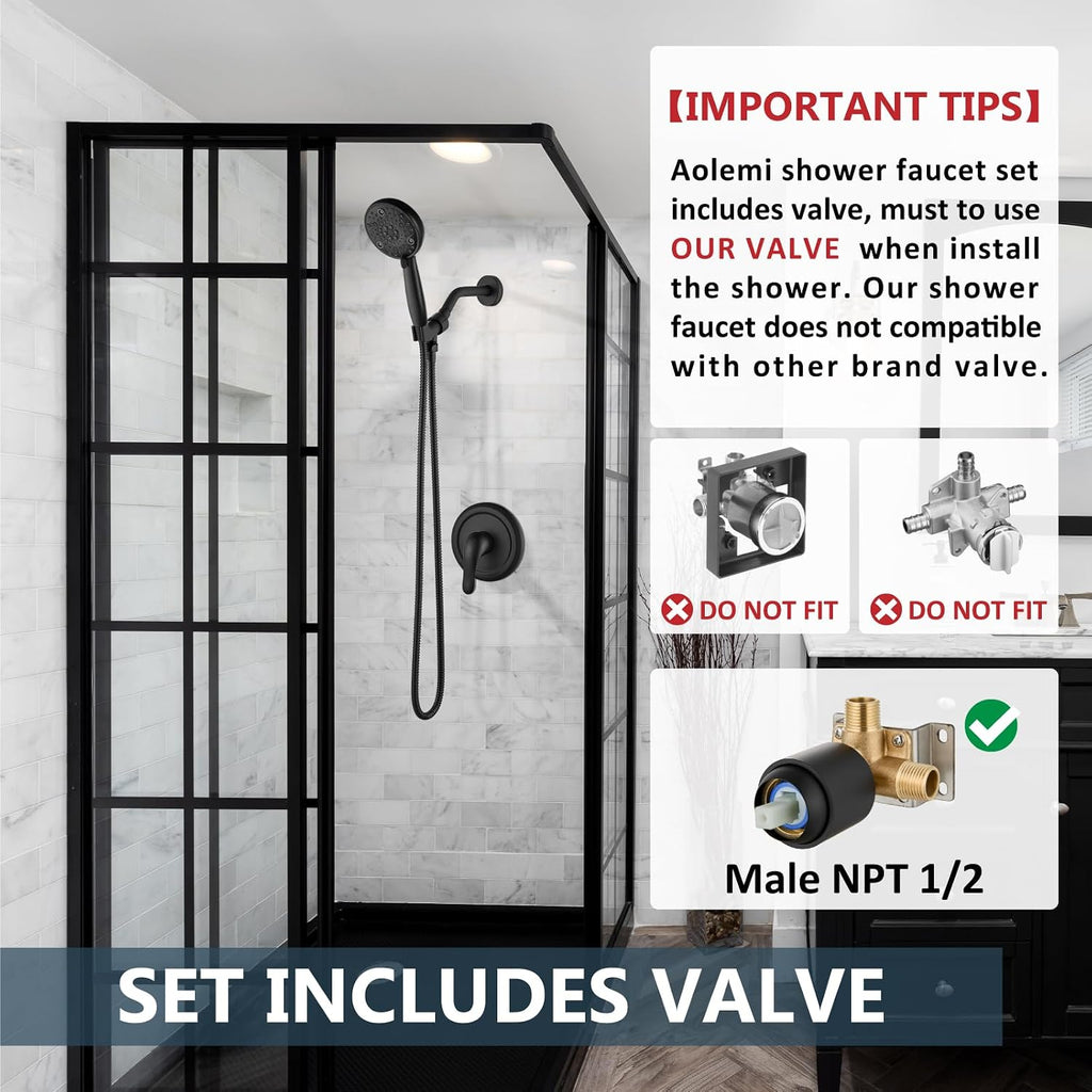 Aolemi Shower Faucet Set 8 Modes Head and Handle System Matte Black