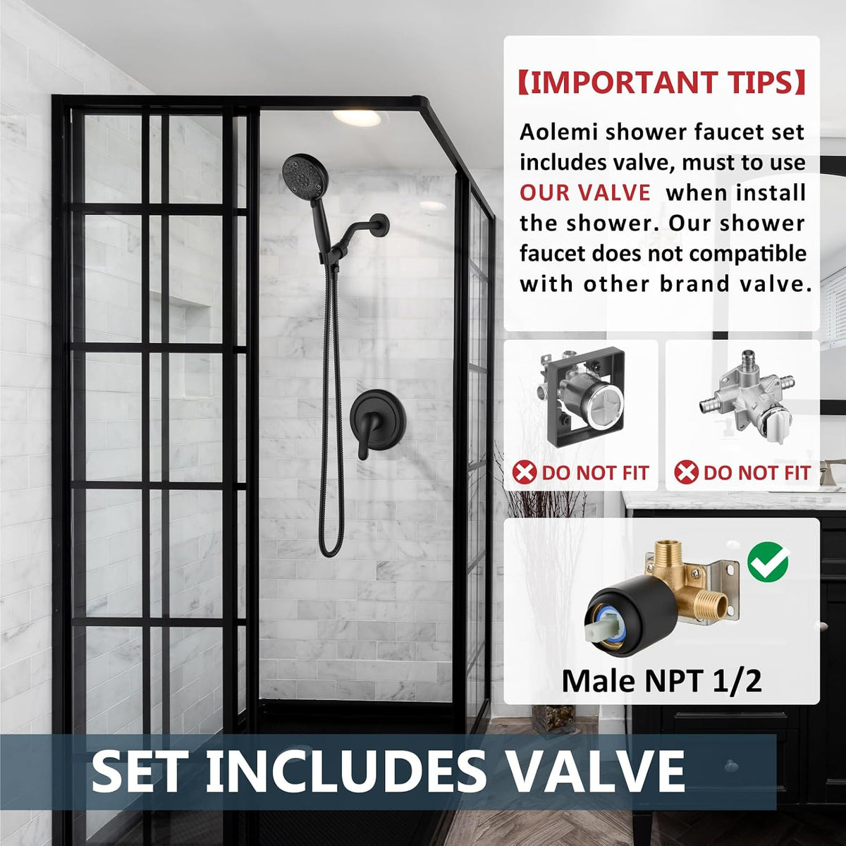 Aolemi Shower Faucet Set 8 Modes Head and Handle System Matte Black