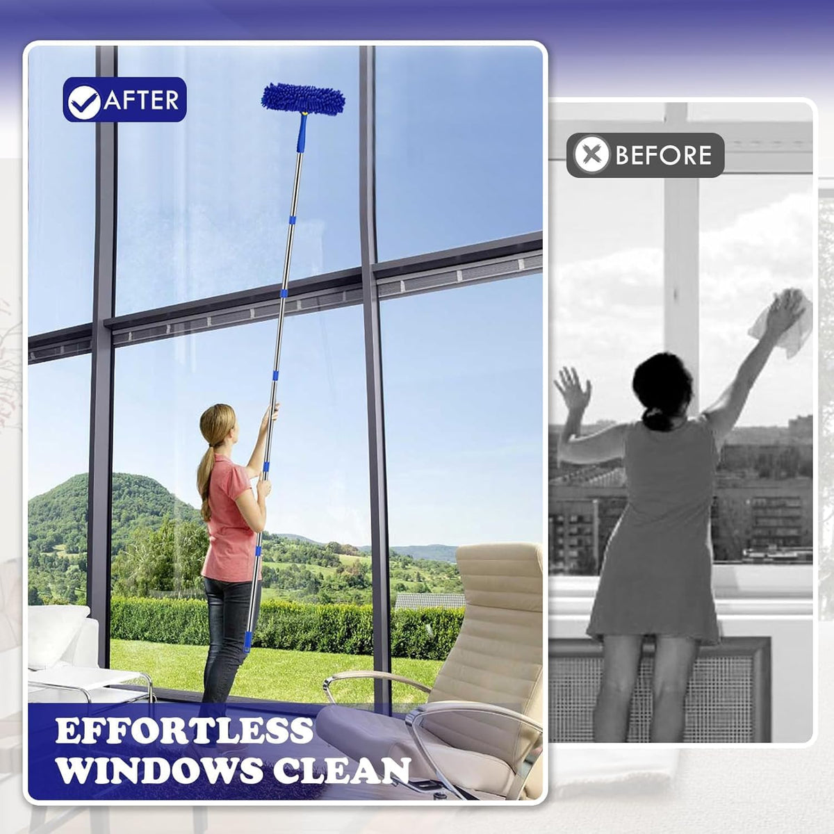 Window Cleaner Squeegee Kit - 2.38M (94inch) Cleaning Equipment with Long Handle 3 in 1 Extendable Window Cleaning Tool for High Windows, Glass, Home, Wall and Car