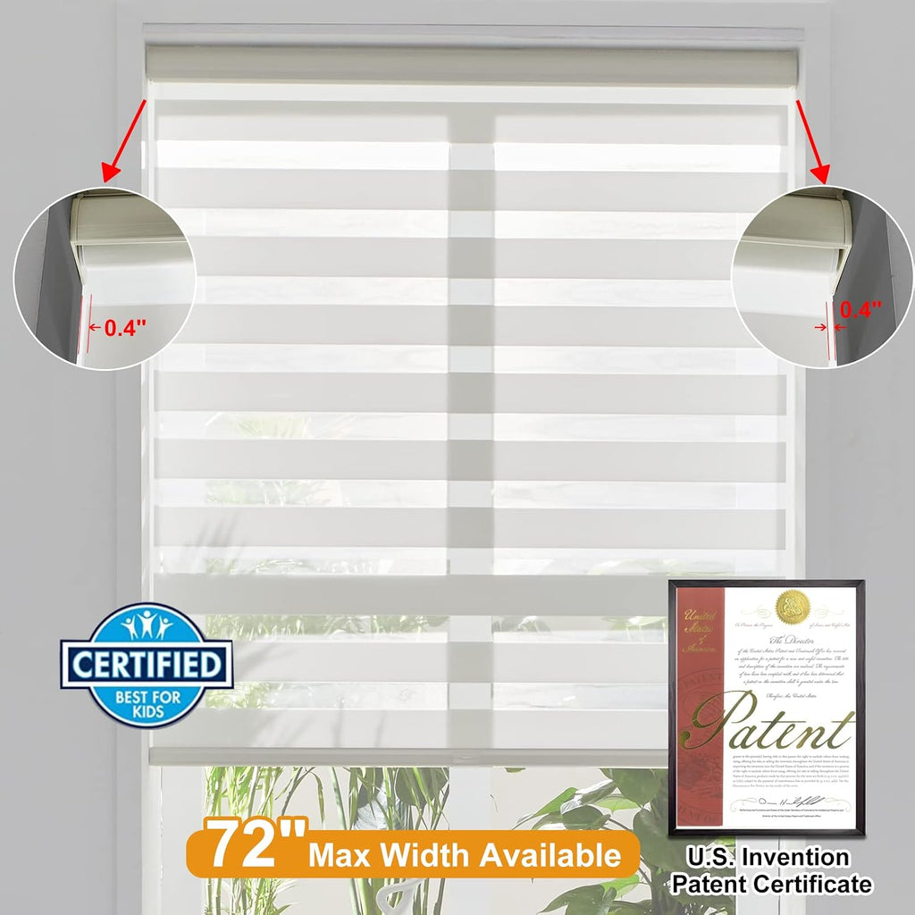 Persilux Cordless Zebra Blinds for Windows Free-Stop Roller Windows Shades Dual Layer Light Control for Day and Night, Light Filtering Sheer Shades for Home (34" W X 64" H, Cream)