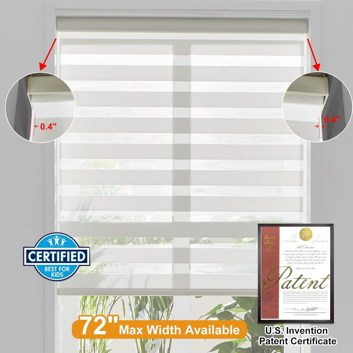 Persilux Cordless Zebra Blinds for Windows Free-Stop Roller Windows Shades Dual Layer Light Control for Day and Night, Light Filtering Sheer Shades for Home (34" W X 64" H, Cream)