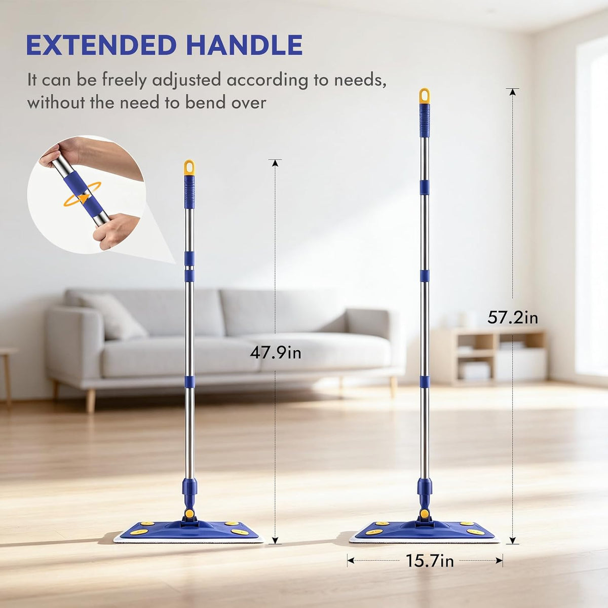 Microfiber Flat Mop for Hardwood Multi‑Surface Floor Cleaning, Blue