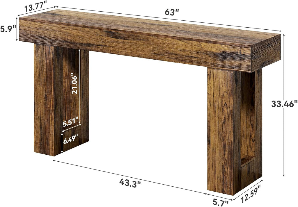 LITTLE TREE 63 Inches Long Sofa Table, Industrial Console Table for Entryway, Wooden Sofa Table for Living Room, Behind Couch Table, Rectangle Hallway Foyer Table for Entrance, Rustic Brown