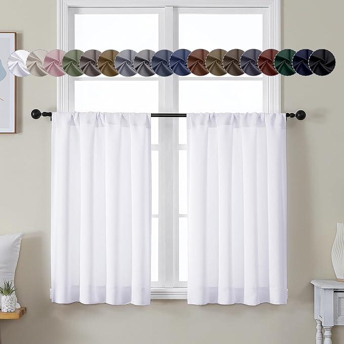 Simplebrand Ava Pure White Curtains 36 Inches Long 2 Panels, Light Filtering by Simplebrand