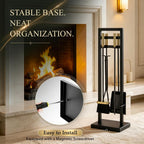 5-Piece Fireplace Tool Set, 30" One-Piece Stand, Antique Brass