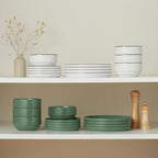 Vase and Vessel Ceramic Dinnerware Set, 12-Piece Service for 4, Round, Microwave and Dishwasher Safe, Cambridge Classics (Dusty Jade)