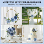 Artificial Flowers Combo Dusty Blue Silk Fake Flower Box Set for Wedding Bridal Roses Bouquets Baby Shower Birthday Party Decorations DIY Floral Centerpieces
