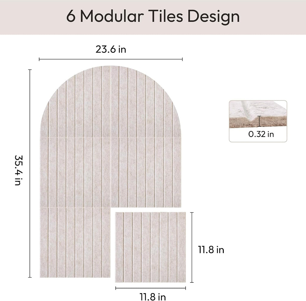 Large Arched Felt Bulletin Board, 35x24 Inch, with 6 Customizable Adhesive Tiles and Pins, for Office Wall Decor, Photo Display (Beige, Arched - 35 x 24 Inches)