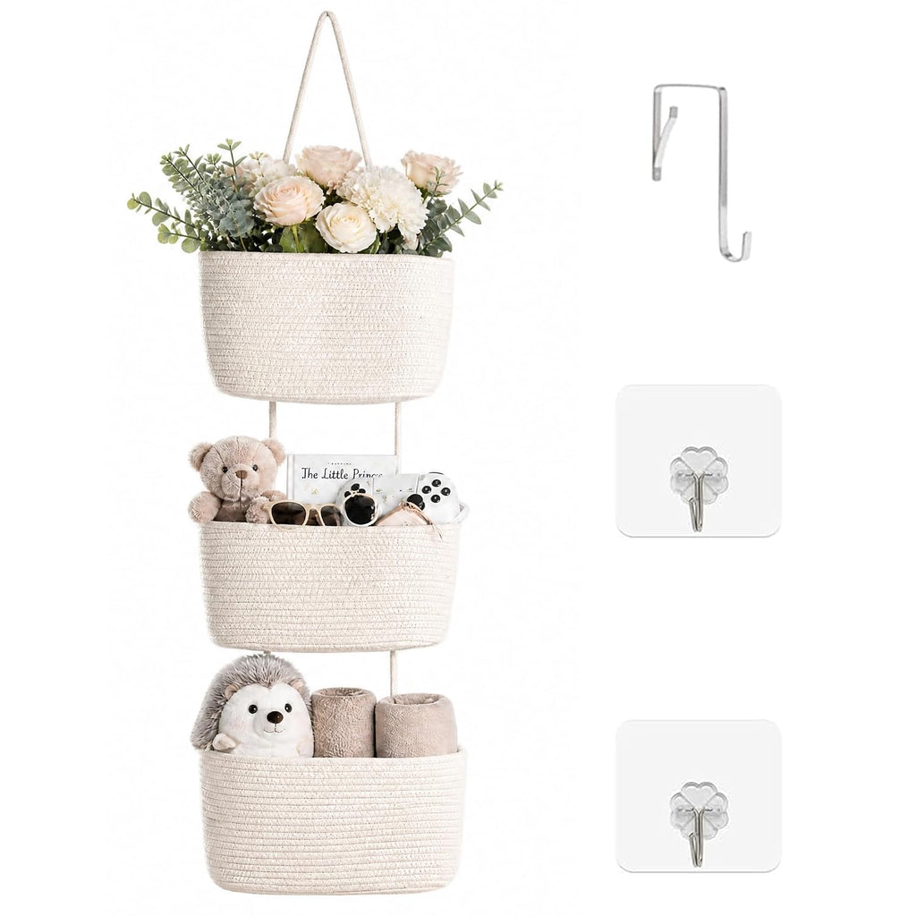 Hanging Baskets for Organizing 3-Tier Wall Basket Khaki & Off White
