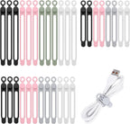 32Pcs Silicone Cable Ties, Data Cable Organizer Silicone Cable Straps Cord Ties Wrap Reusable Wire Organizers Elastic Cables Cord Management Organizers for Electronics, Home, Office, School, Travel