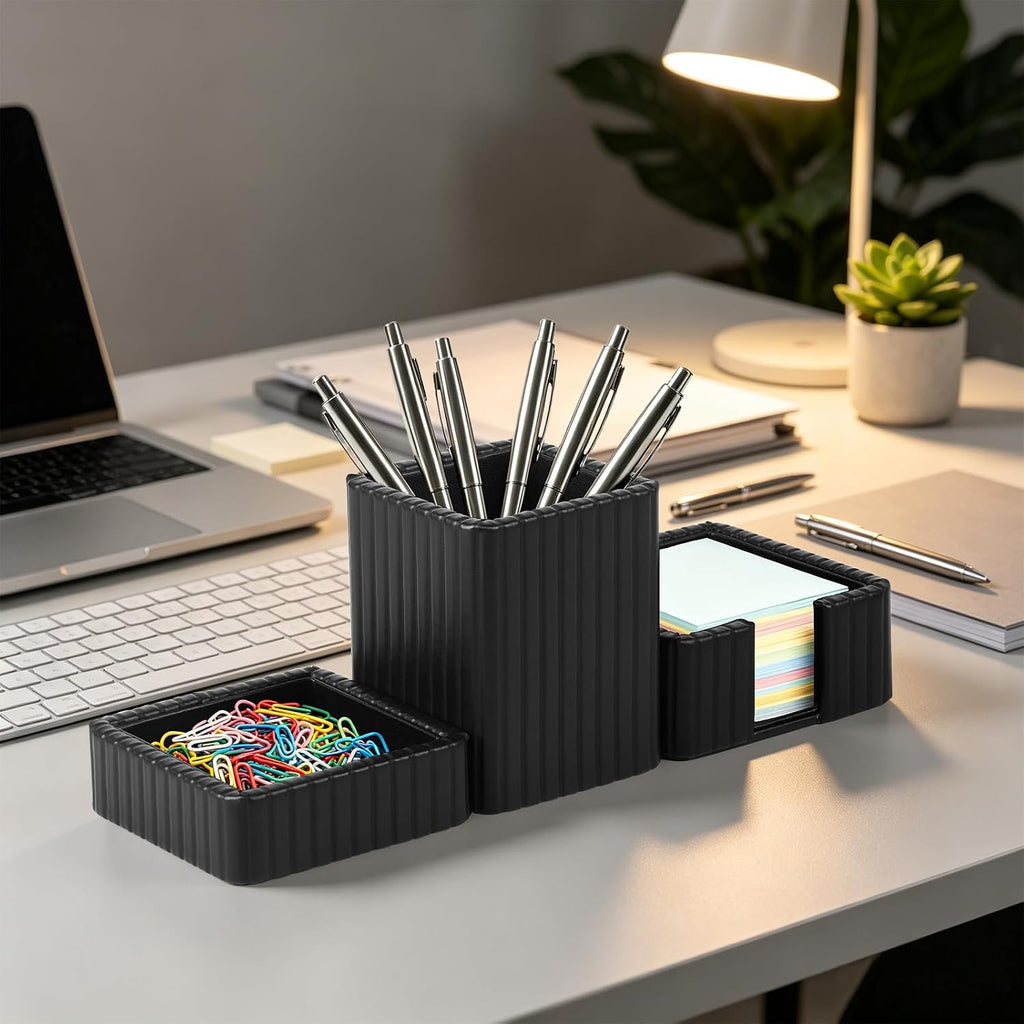 3 Pack Desk Organizer Set of Pen Holder,Paperclip Storage Sticky Note Holde