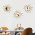 3 Pack Metal Mirrors for Wall Sunburst Wall Mirror Gold Crystal Home Accent