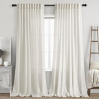 Linen Curtains 96 inches Long for Bedroom Back Tab Light Filtering Privacy by Nanspring
