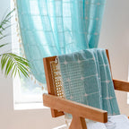 Deeprove Green Boho Curtains 84 Inches Long for Bedroom Nursery Room, Cyan Coastal Teal Plaids Embroidery Semi Blackout Bohemian Window Treatment Grids Drape Tassels, 1 Panel W52 x L84, Aqua
