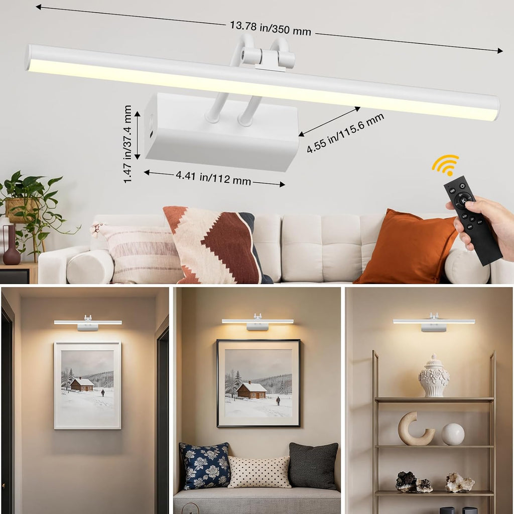 Picture Light for Wall, RF Remote, USB Charging, White
