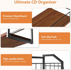 CD Storage Rack, 2 Tier CD holder with Display Shelf, Holds 60 Cases-Walnut