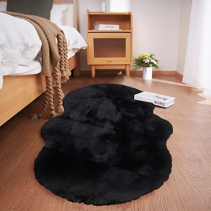 Ghouse Soft Faux Sheepskin Fur Rug 2x4 Black Fluffy Bedside Rugs Plush Rug Shag by Ghouse