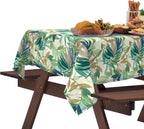 DYTXIII Outdoor Rectangle Tablecloth with Umbrella Hole and Zipper 84" x 60", Water Repellent Floral Picnic Cover, Fade & Wrinkle Resistant Tablecloth for Patio/Garden/Party Table, Lush Leaf Green