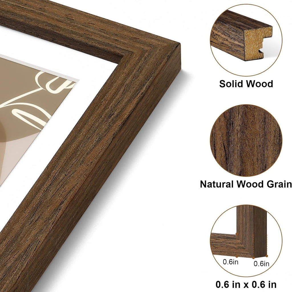 Vittanly 11x14 Picture Frame, Solid Wood Frame with Plexiglass, Brown