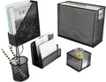 BLU MONACO Black Desk Organizer Set | 5-Piece Metal Office Supplies Collection with Hanging File Organizer, Magazine Holder, Pen Cup, Sticky Note Holder & Letter Sorter | Workspace Organization