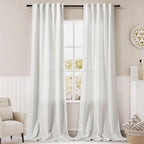 Solid Off White Curtains 96 Inches Long 2 Panels Back Tab Sheer Linen Curtain by Nanspring
