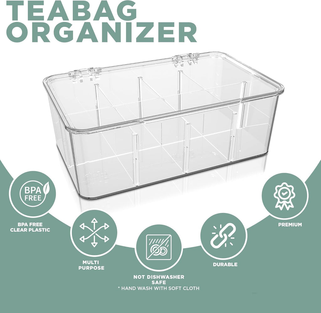 Utopia Home Tea Bag Organizer with Lids, Stackable Tea Box, 3 Pack, Clear