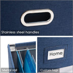 File Organizer Box - Set of 1 Collapsible Decorative Linen Filing Storage Hanging File Folders with Lids Office Cabinet Letter Size Navy Blue (14x9.3x10.8 inch)