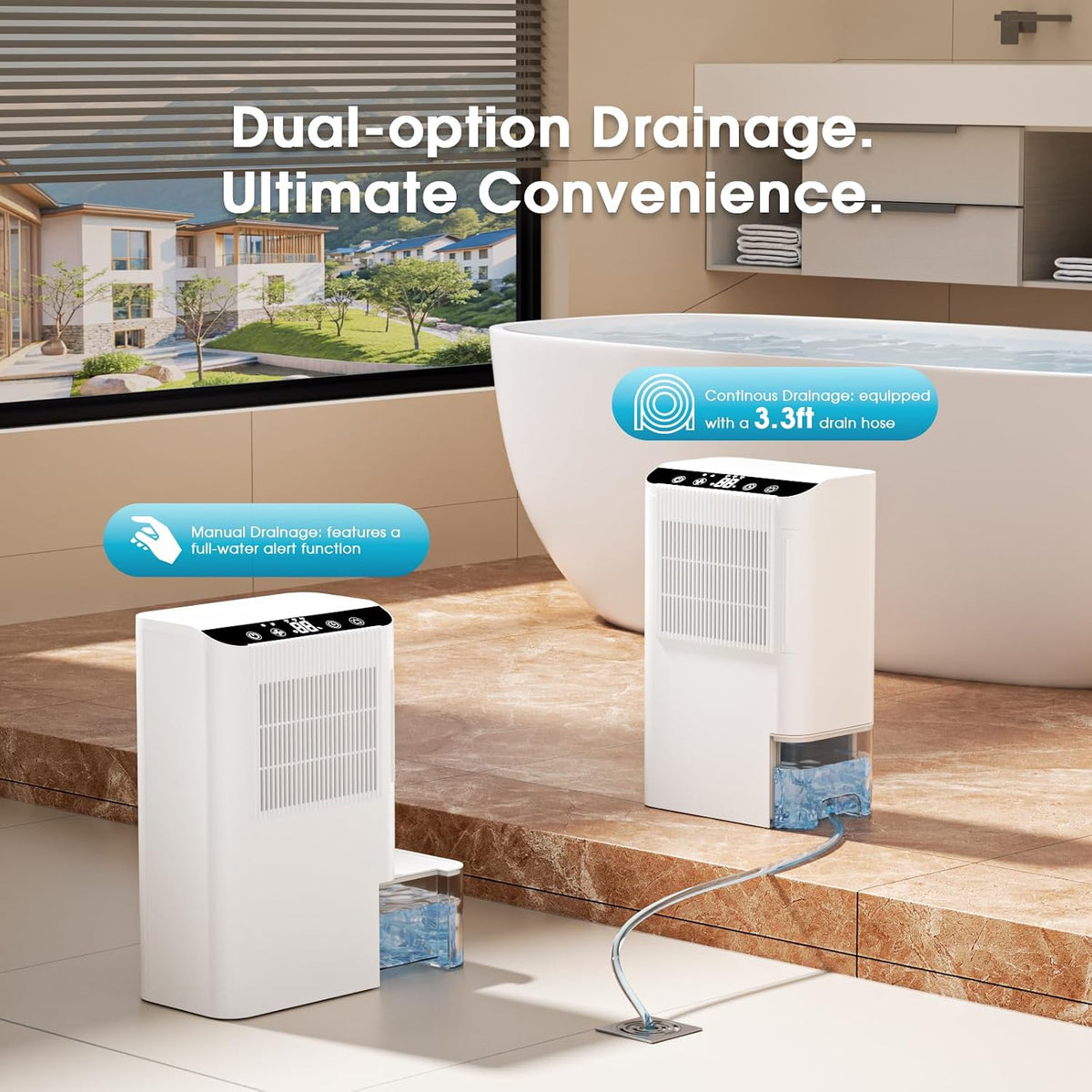 Dehumidifiers for Home, 2000 Sq.Ft Small Dehumidifier with 3.3ft Drain Hose, 2.5L Tank, Timer Sleep Mode, Portable Dehumidifier for Basement, Bedroom, Bathroom (Floral White)