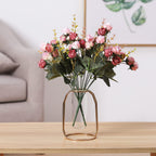 Duovlo 7 Branch 21 Mini Rose Heads Artificial Flowers Bouquet Wedding Home Office Decor,Pack of 2 (2 PCS Pink)