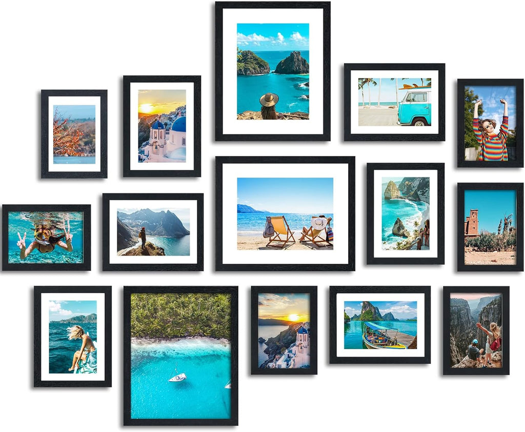 Fixwal Collage Picture Frames Set, 15 Pack, MDF, Black, 8x10, 5x7, 4x6