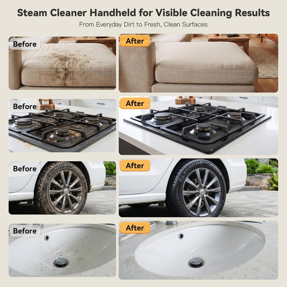 Gautye Steam Cleaner, 3 Level Adjustable Handle with 15 Accessories | 15s Heat Up, 1.69 Quarts Tank, Foldable Handle, Portable Steam Cleaner for Home, Kitchen, Bathroom, Tile, Grout, Car Cleaning