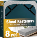 8 Pack Bed Sheet Fasteners, Adjustable Mattress Cover Straps with Metal Clips, Elastic Bed Corner Holders, Non Slip Sheet Clips, Black Color