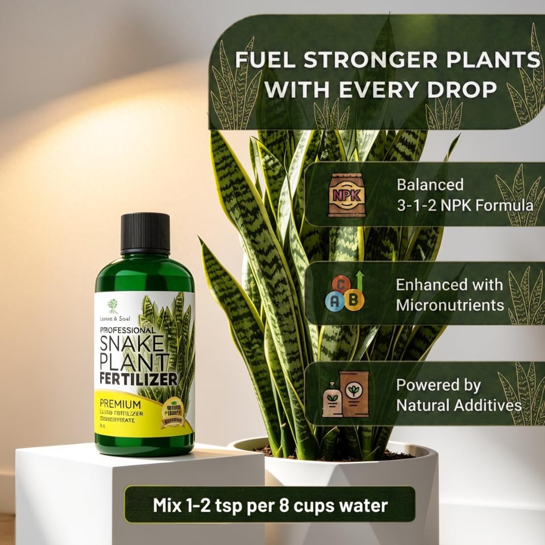 Professional Liquid Snake Plant Fertilizer 3-1-2 Concentrate 8 oz, Premium Snake Plant Food for Indoor Plants, Liquid Fertilizer for Snake Plants and Houseplants, Made in USA