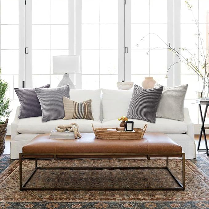 Topfinel Corduroy Throw Pillow Covers Pack of 2 Gray 16"x16" No Insert - Image 4