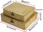 Hipiwe 2 Packs Flat Wicker Basket Box with Lid Woven Seagrass Storage Bins