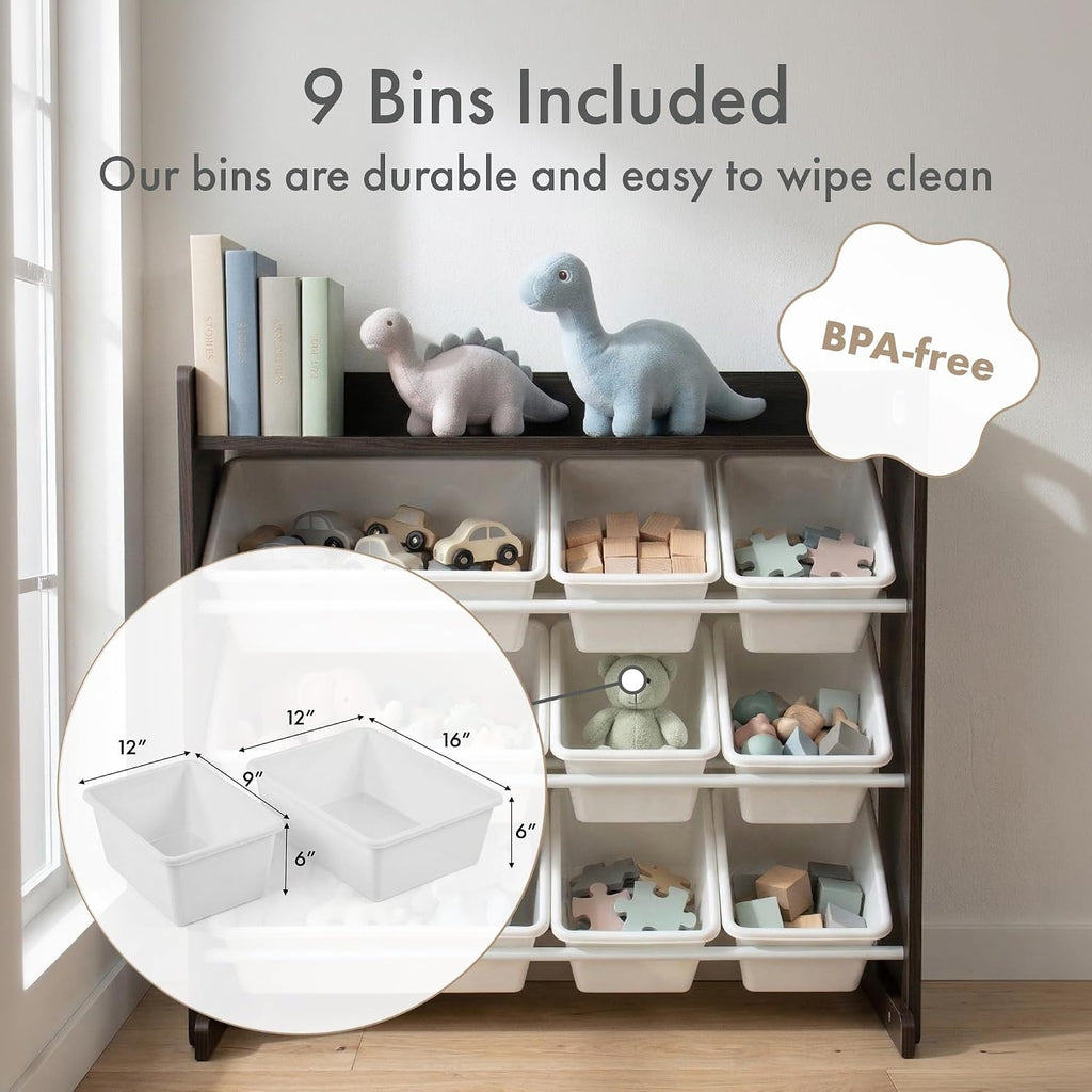 Humble Crew Kids Toy Organizer with Display Shelf, 9 Bins, 3 Tier Storage
