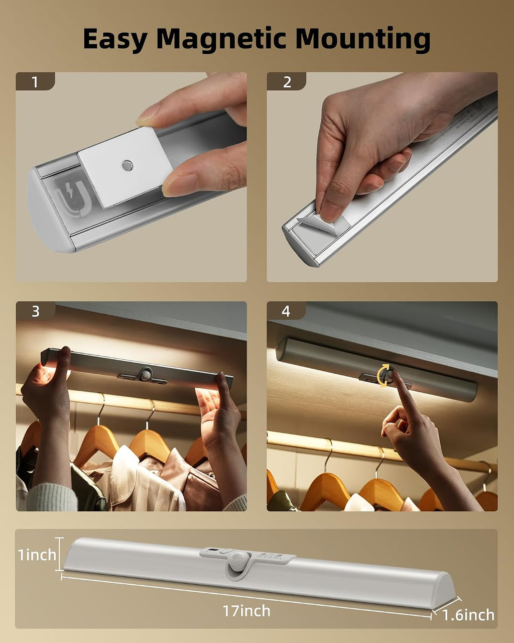 EZVALO 17-Inch Closet Lights, Motion Sensor Lights Indoor