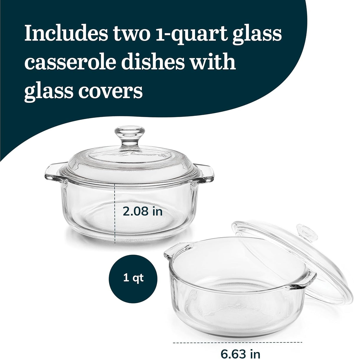 Libbey Baker's Basics 2-Piece Round Glass Casserole Dish Set with Lids