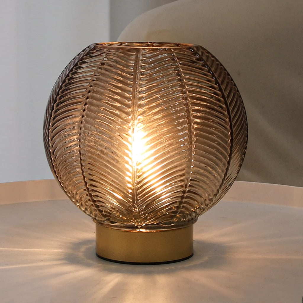 LUSHARBOR Battery Operated Decorative Glass Table Lamp with Timer Amber