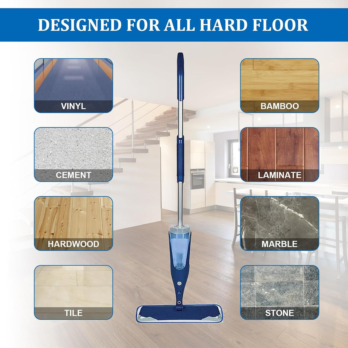 6 Pack Microfiber Cleaning Pad Replacement for Bona Mop, Microfiber Mop Pads for Hardwood Floor Cleaner, 2 Deep Cleaning Pad + 2 Microfiber Cleaning Pad + 2 Dusting Pad Apply for Bona Family of Mops