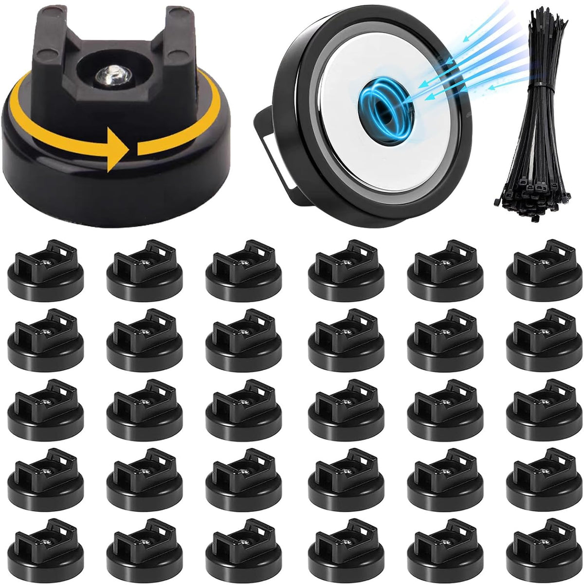 25 Pcs zbab1 Magnetic Zip Tie Mount Base, 35LBS Strong Magnetic Wire Holder & Cable Clips,Magnetic cable management for cars, offices, homes, and boats Diameter 25mm