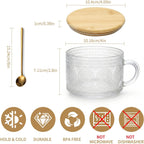DOPUDO Vintage Glass Coffee Mugs, Overnight Oats Containers With Lids,Glass Cup With Sealed Lid and Spoon,Glass Coffee Mugs, Coffee Bar Accessories, Ideal for Cappuccino, Latte(2-Pack,14oz)