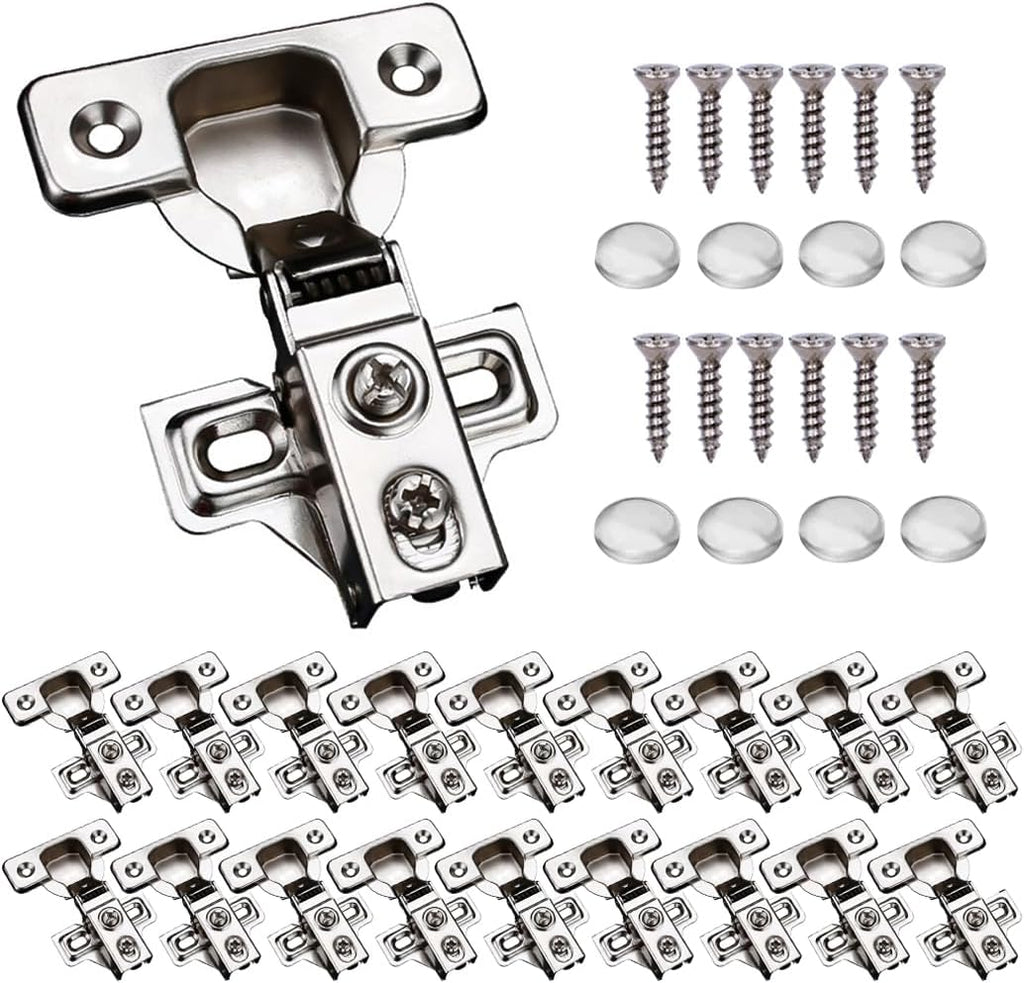 20 Pack Soft Close Cabinet Door Hinges for 1/2 Inch Overlay Cupboard, 105 Degree Opening Angel, Stainless Concealed Kitchen Cabinet Hinges with Mounting Screws, Manual and Door Bumpers