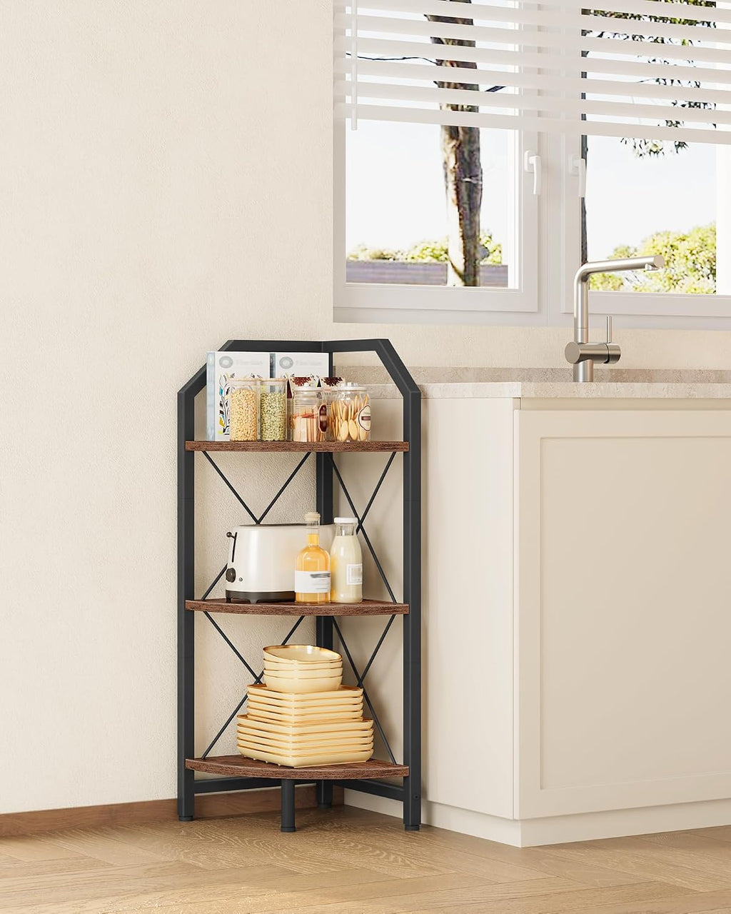 CHOEZON 5-Tier Corner Shelf, Industrial Corner Bookshelf, 59.4" Corner Storage Stand, Plant Stand Display Shelf, Corner Bookcase for Bedroom, Living Room, Home Office, White TCJ10WB
