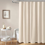 Beige Linen Textured Waterproof Cloth Shower Curtain Set, 72x72, Cream