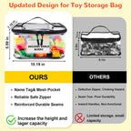 6 Pack Clear Toy Storage Bag with Name Tag& Manual Pocket, Waterproof Transparent PVC Toy Organizer Case for Lego Bricks, Board Games, Building Blocks, Puzzles (Large Capacity, Black)