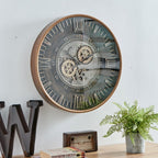 CLXEAST 24 Inch Large Wall Clock with Moving Gears, Antique Gold