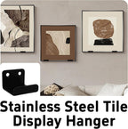 12Pcs Black Tile Display Wall Hanger, Stainless Steel Billboard Mounting Brackets, Heavy Duty Wall-Mounted Tile Hooks for Ceramics, Mirrors, Picture Frames (35x23x30mm)