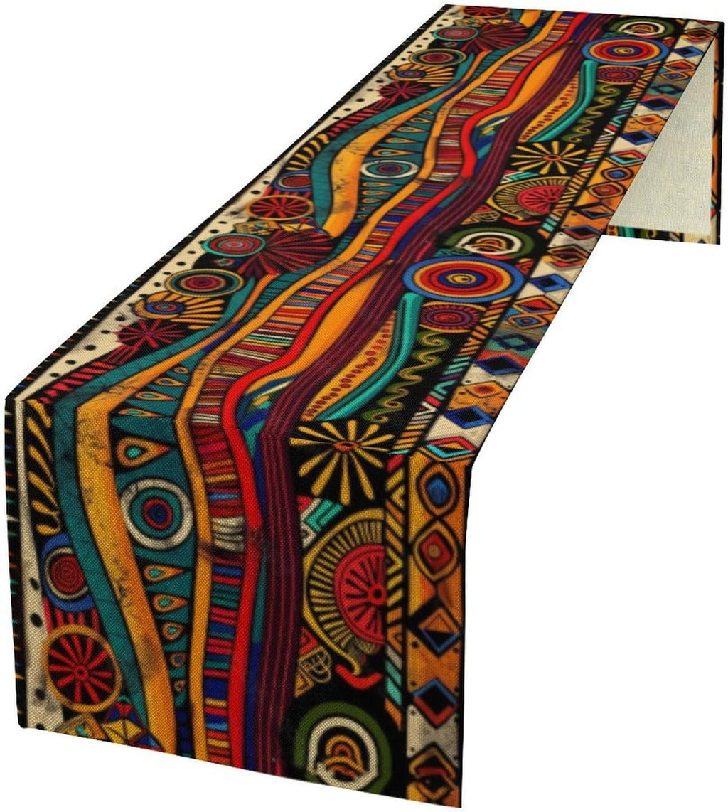 African Tribal Table Runner, African Mud Cloth Pattern Geometric Ethnic Traditional Table Center Decor for Home Kitchen Dining Patio Holiday Party Indoor Outdoor Table, 13x70 in